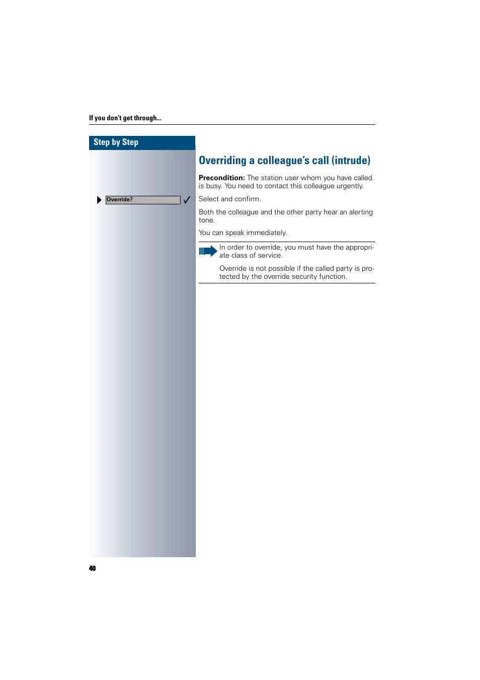 Overriding a colleague’s call (intrude) | Siemens 300 H User Manual | Page 40 / 101