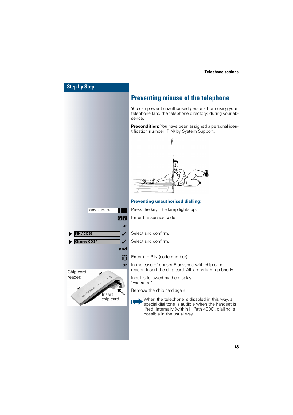 Preventing misuse of the telephone, Preventing unauthorised dialling | Siemens 300 H User Manual | Page 43 / 101