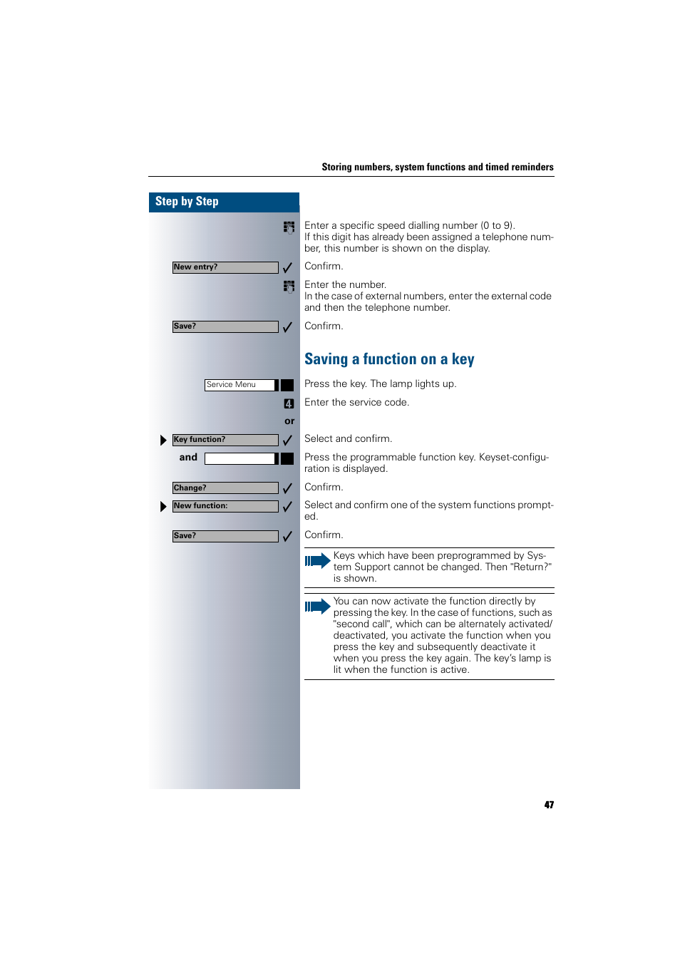 Saving a function on a key | Siemens 300 H User Manual | Page 47 / 101