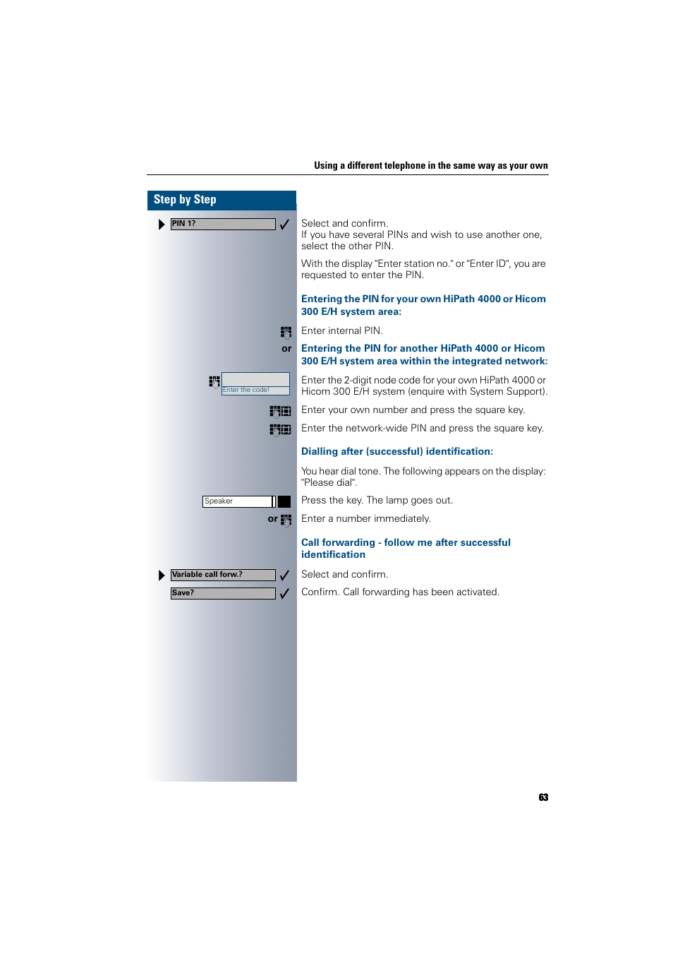 Dialling after (successful) identification | Siemens 300 H User Manual | Page 63 / 101