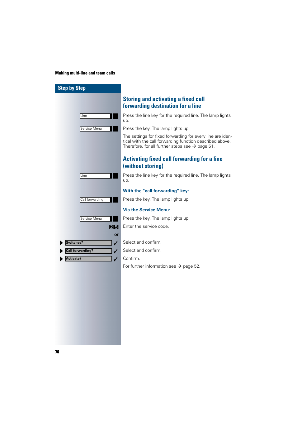 With the "call forwarding" key, Via the service menu | Siemens 300 H User Manual | Page 76 / 101