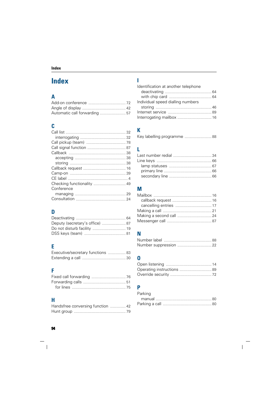 Index | Siemens 300 H User Manual | Page 94 / 101