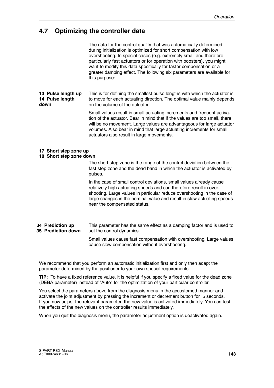 7 optimizing the controller data | Siemens SIPART PS2 6DR52xx User Manual | Page 143 / 160