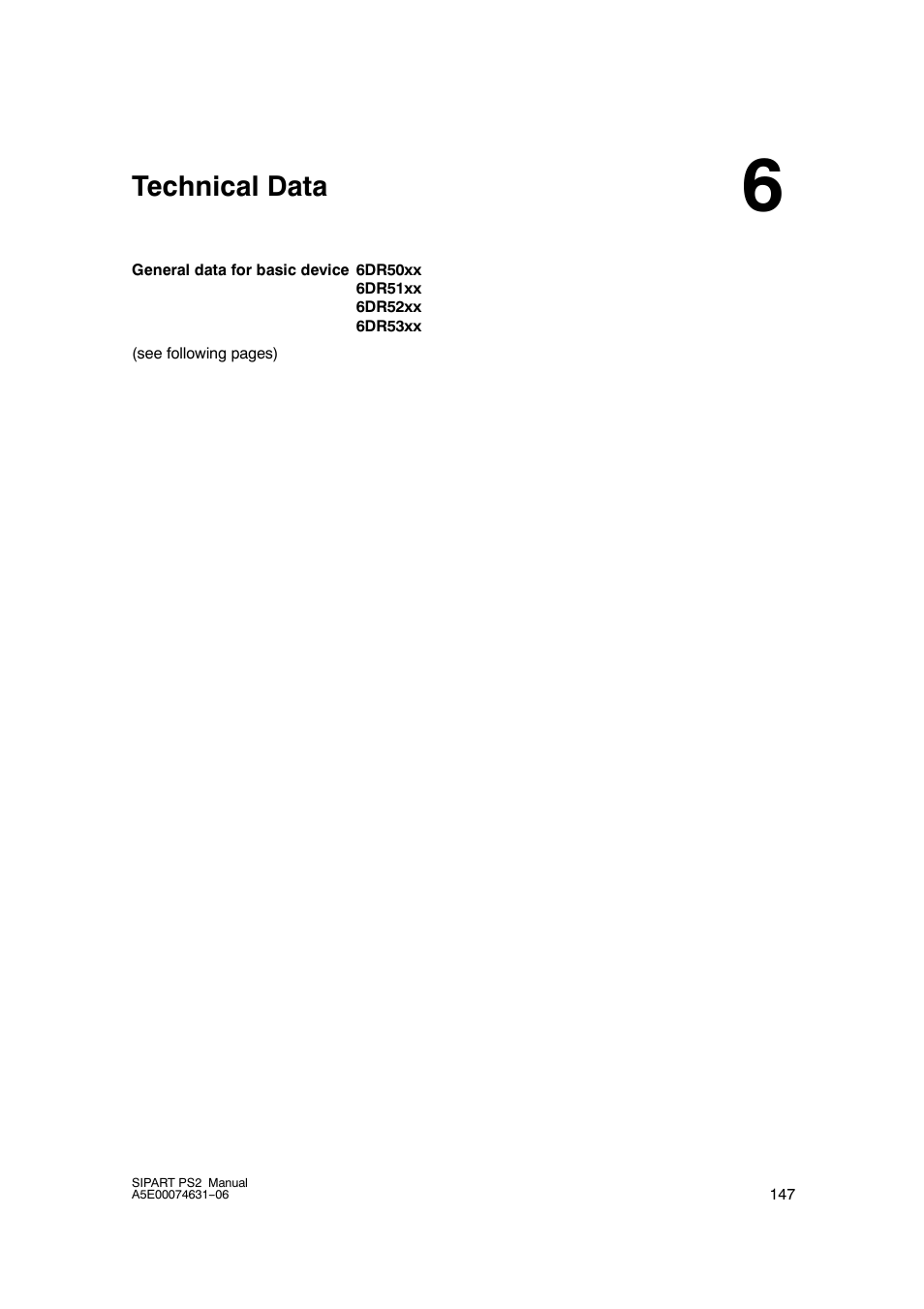 6 technical data, Technical data | Siemens SIPART PS2 6DR52xx User Manual | Page 147 / 160