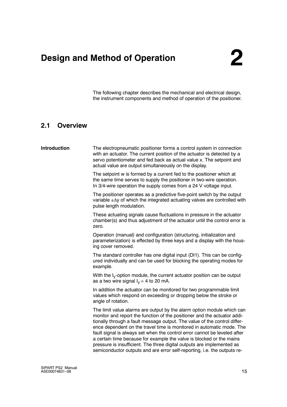 2 design and method of operation, 1 overview, Design and method of operation | Siemens SIPART PS2 6DR52xx User Manual | Page 15 / 160