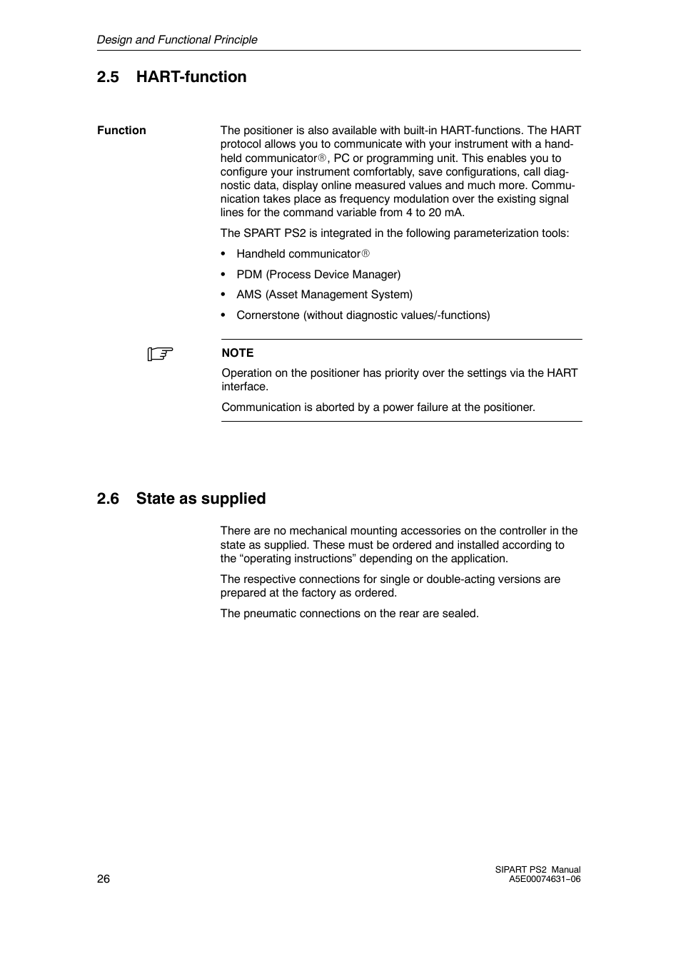 5 hart-function, 6 state as supplied | Siemens SIPART PS2 6DR52xx User Manual | Page 26 / 160