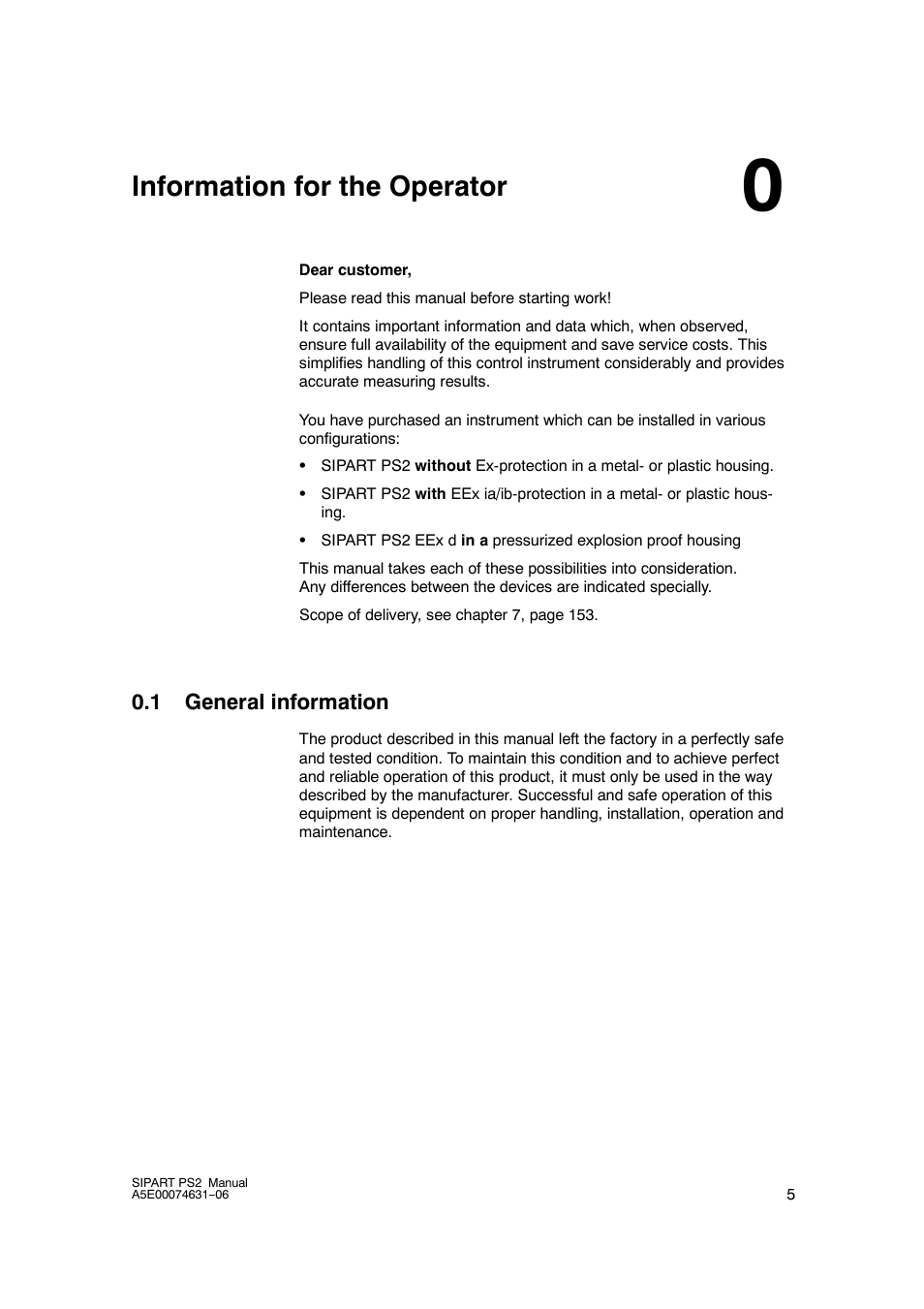 0 information for the operator, 1 general information, Information for the operator | Siemens SIPART PS2 6DR52xx User Manual | Page 5 / 160