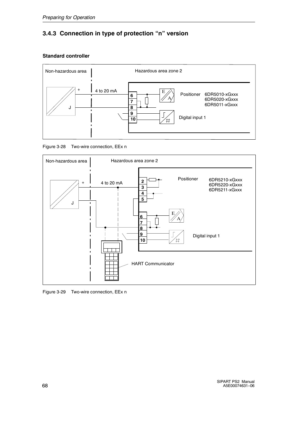 3 connection in type of protection “n” version | Siemens SIPART PS2 6DR52xx User Manual | Page 68 / 160