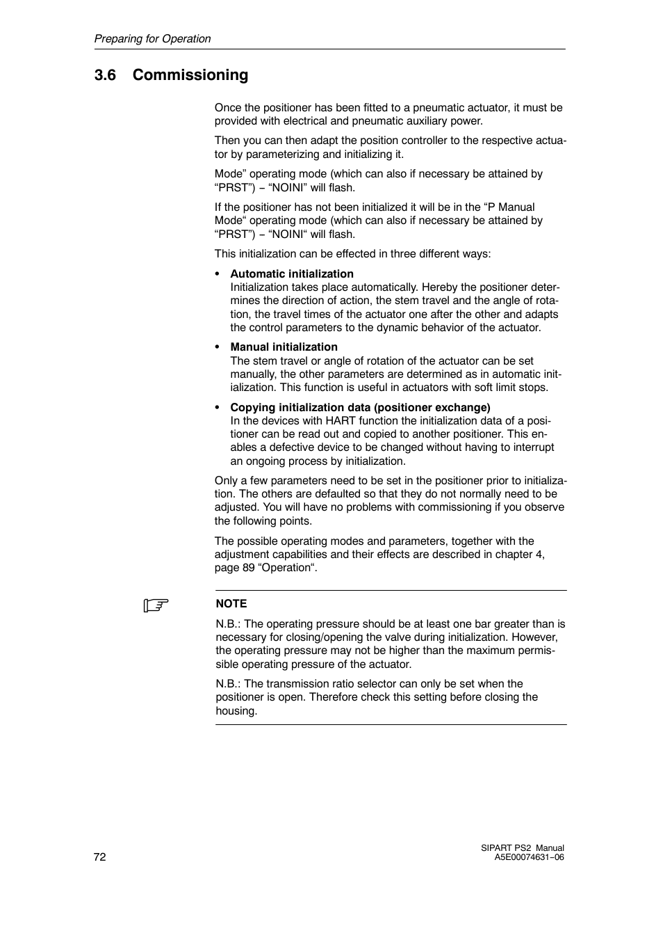 6 commissioning | Siemens SIPART PS2 6DR52xx User Manual | Page 72 / 160