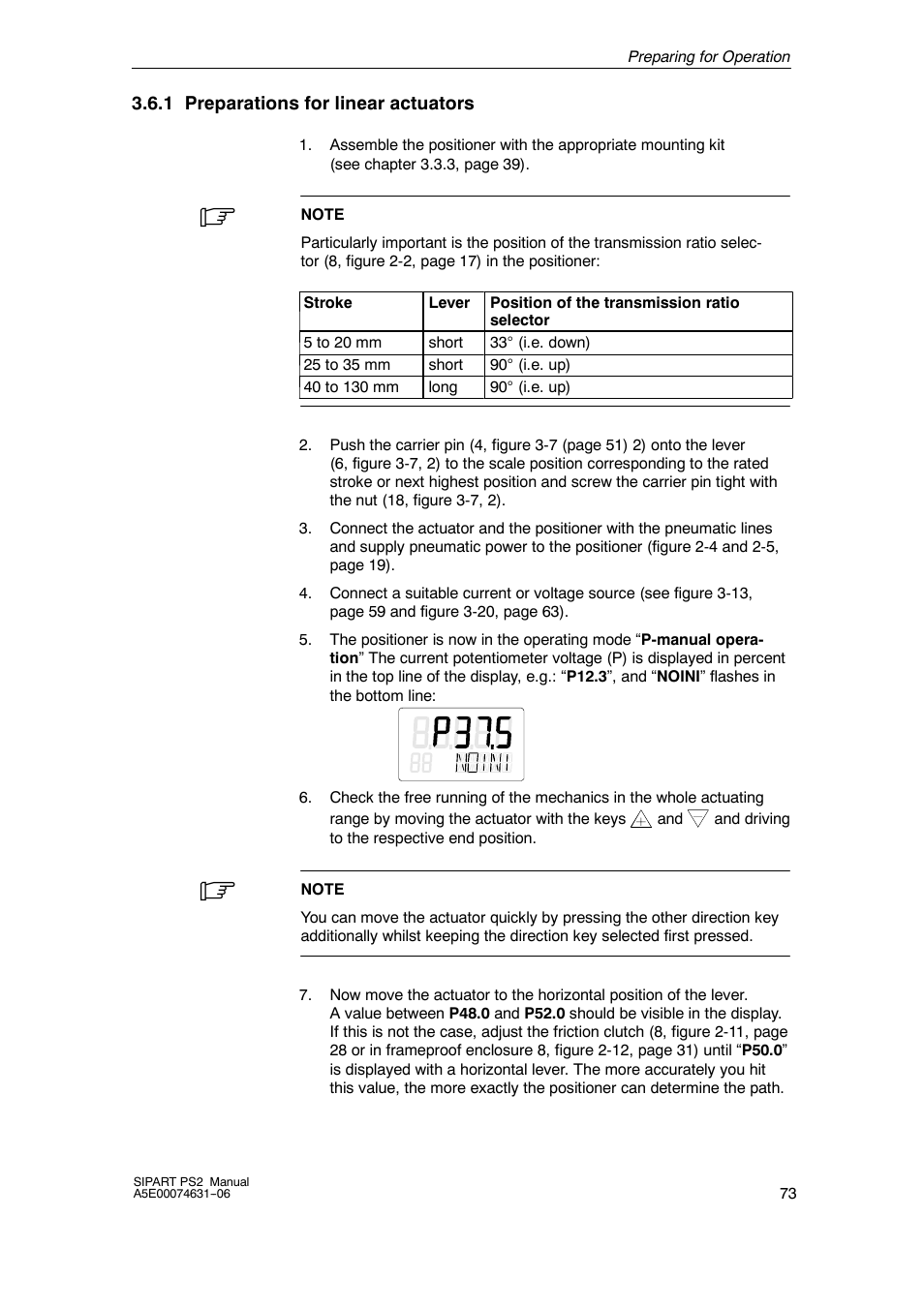 1 preparations for linear actuators | Siemens SIPART PS2 6DR52xx User Manual | Page 73 / 160