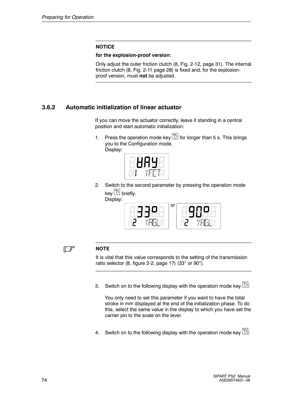 2 automatic initialization of linear actuator | Siemens SIPART PS2 6DR52xx User Manual | Page 74 / 160