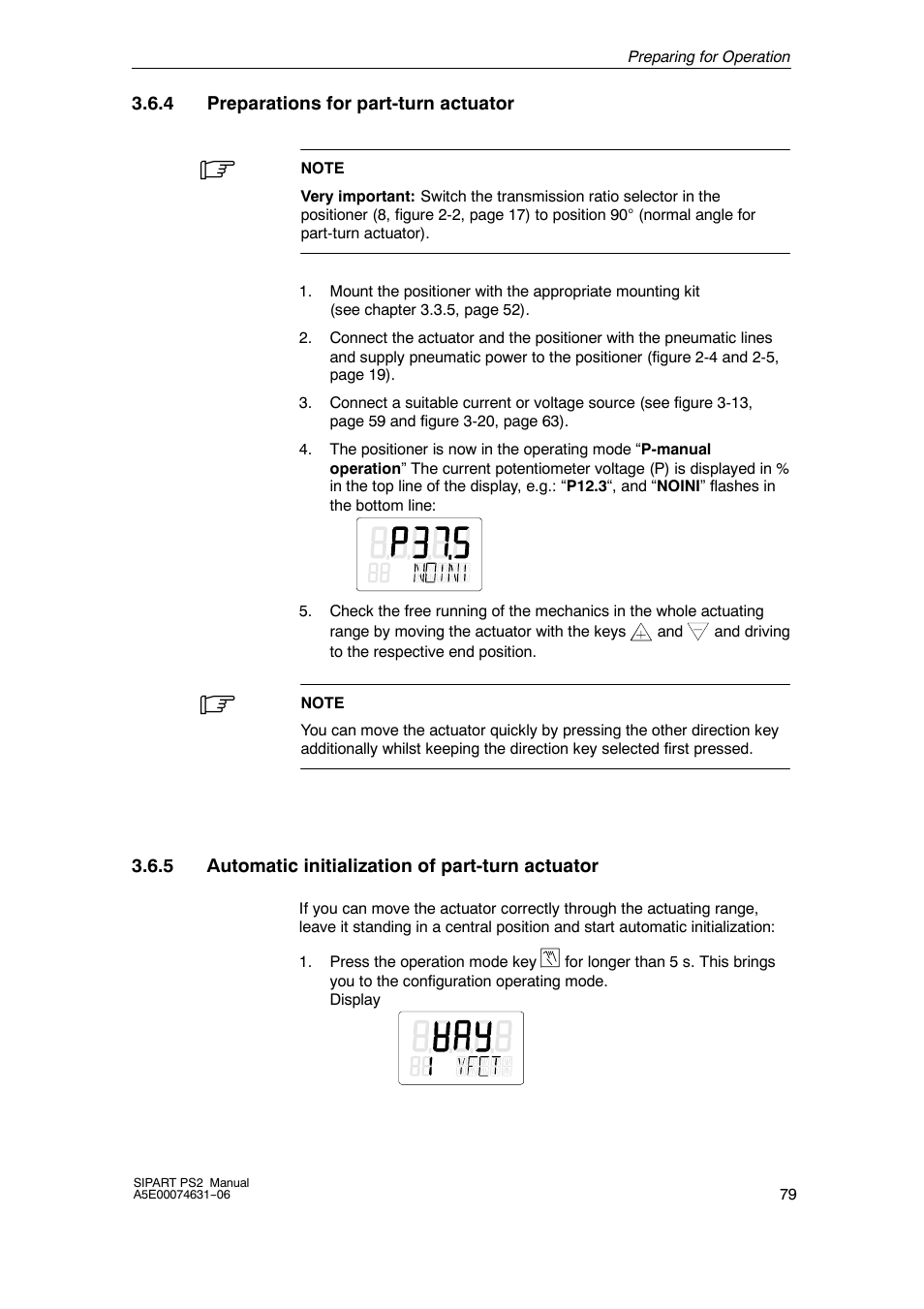 4 preparations for part-turn actuator, 5 automatic initialization of part-turn actuator | Siemens SIPART PS2 6DR52xx User Manual | Page 79 / 160