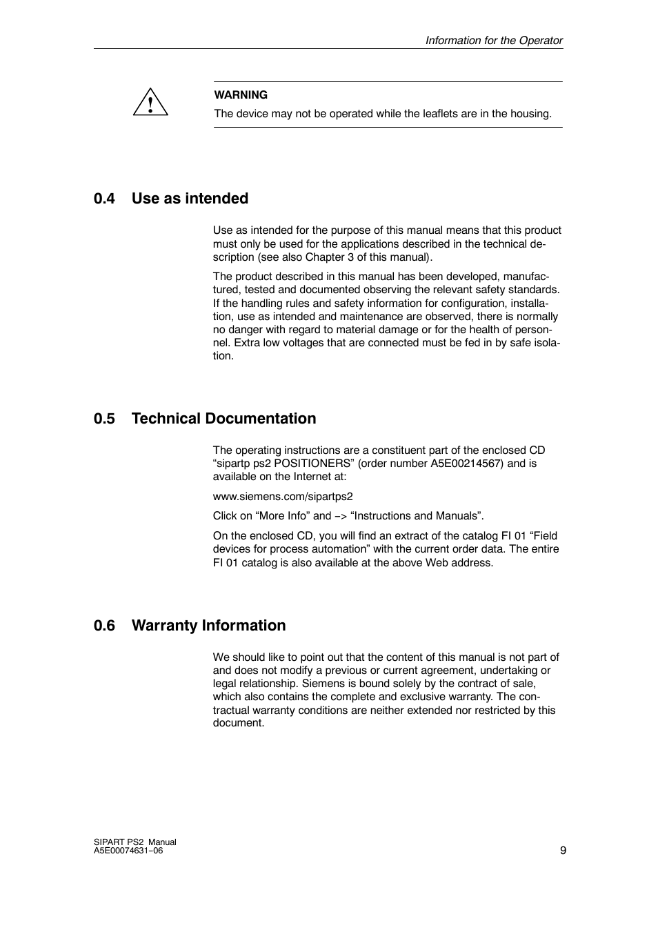 4 use as intended, 5 technical documentation, 6 warranty information | Siemens SIPART PS2 6DR52xx User Manual | Page 9 / 160