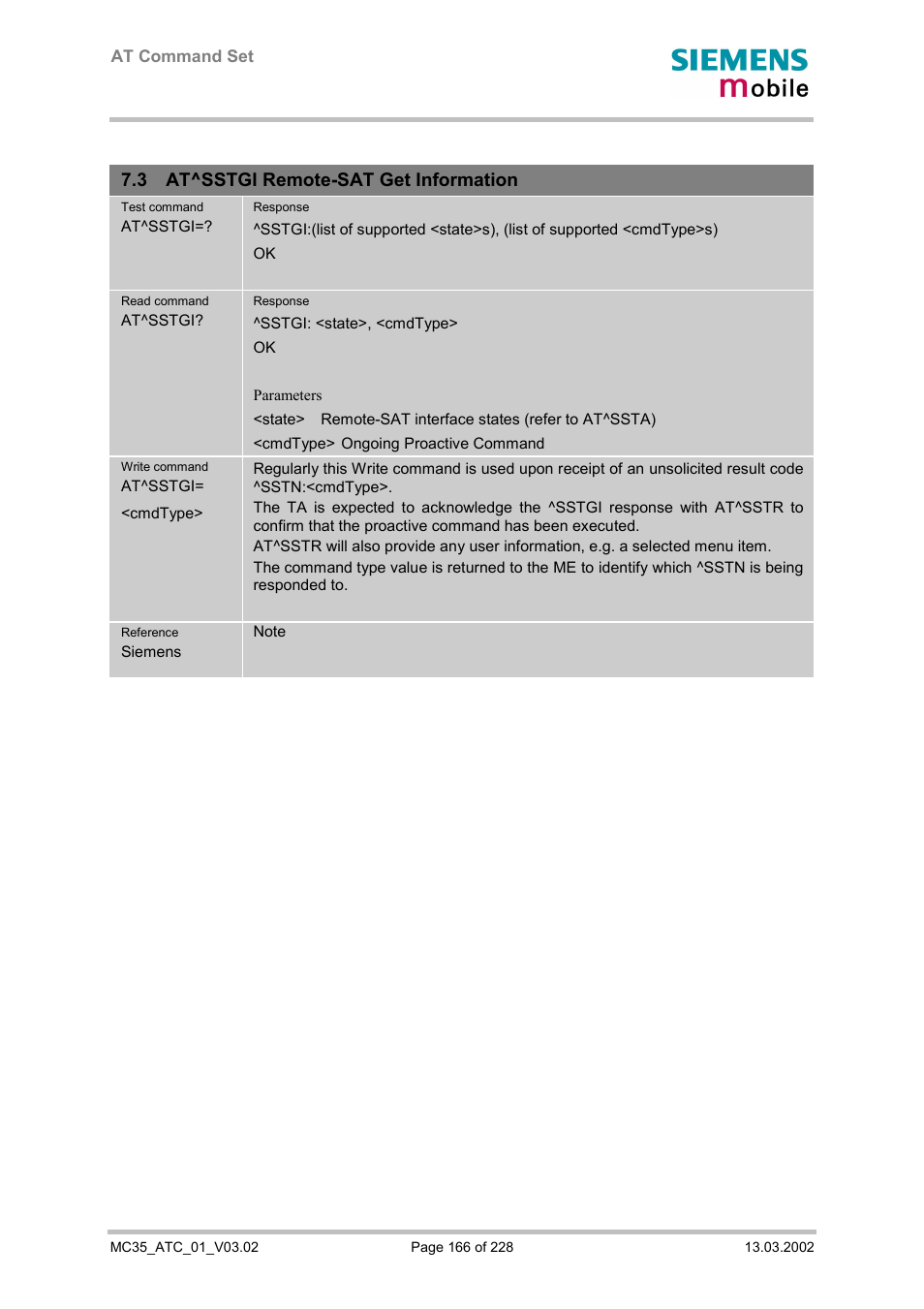 At^sstgi remote-sat get information, 3 at^sstgi remote-sat get information | Siemens MC35 User Manual | Page 166 / 228