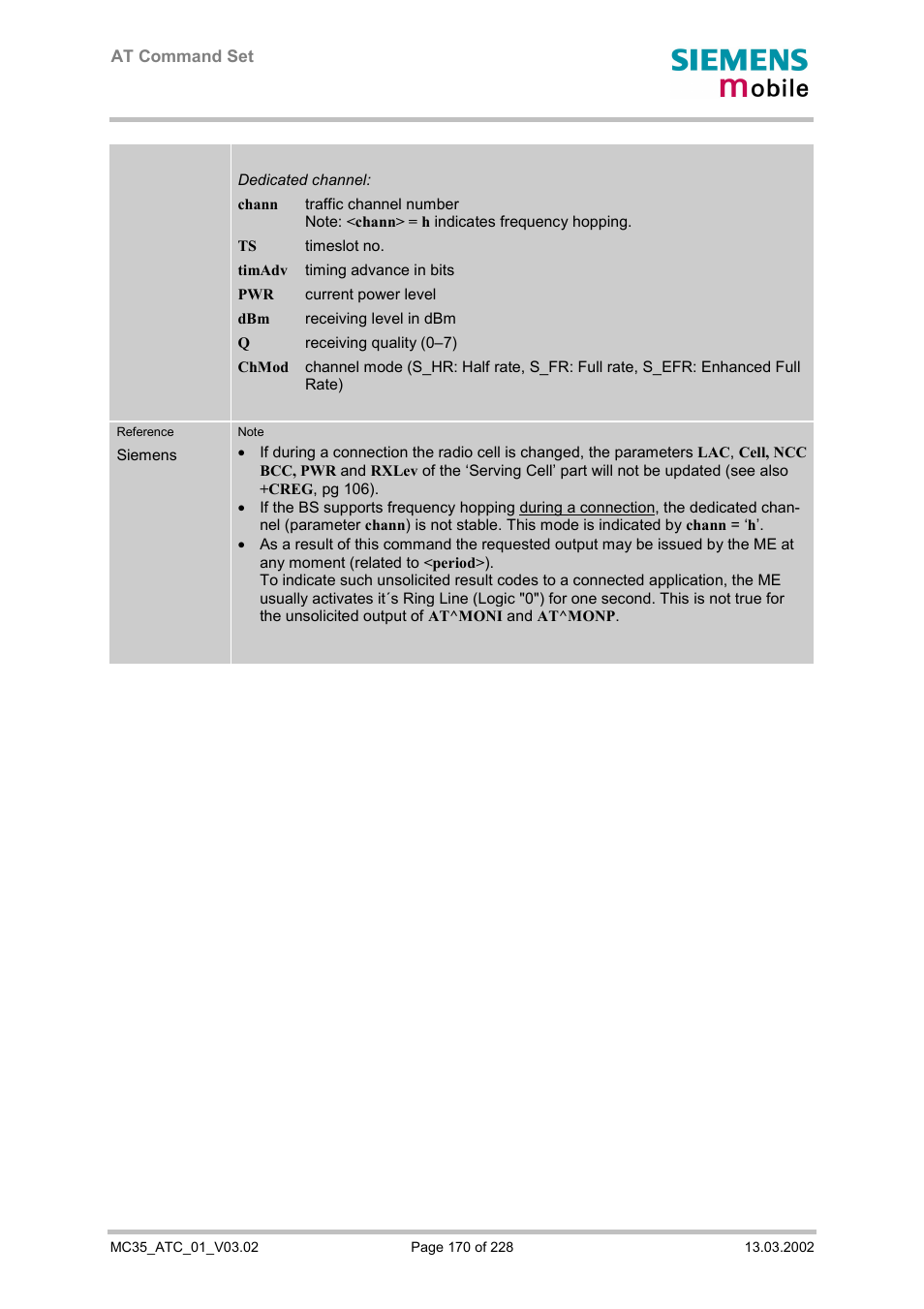 Siemens MC35 User Manual | Page 170 / 228