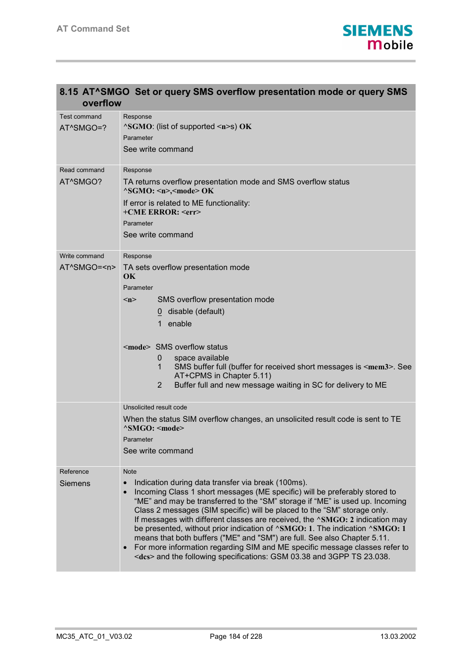 Siemens MC35 User Manual | Page 184 / 228