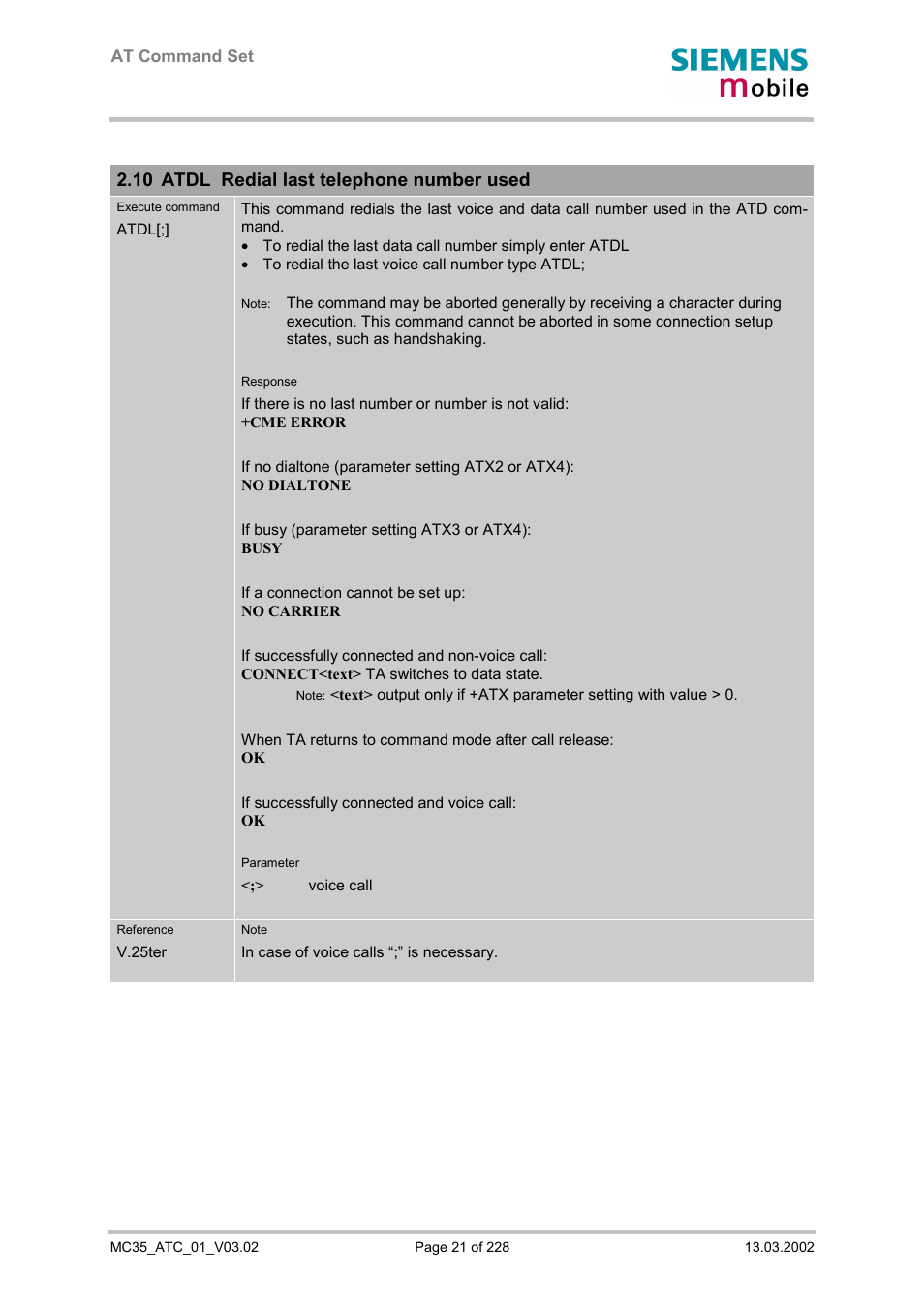 Atdl redial last telephone number used, 10 atdl redial last telephone number used | Siemens MC35 User Manual | Page 21 / 228