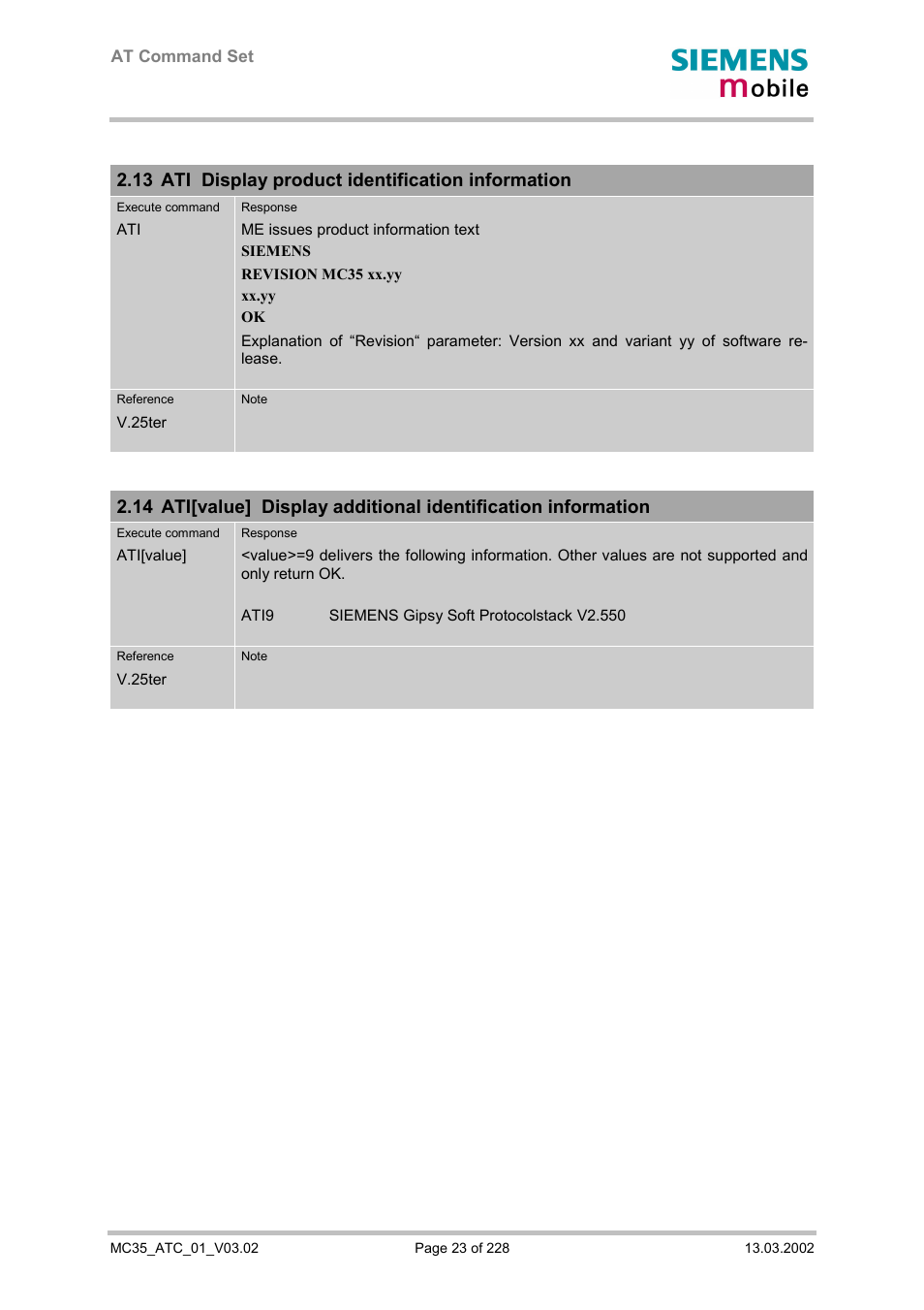 Ati display product identification information, 13 ati display product identification information | Siemens MC35 User Manual | Page 23 / 228