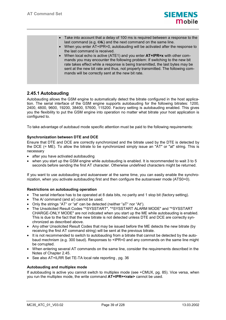 1 autobauding | Siemens MC35 User Manual | Page 39 / 228