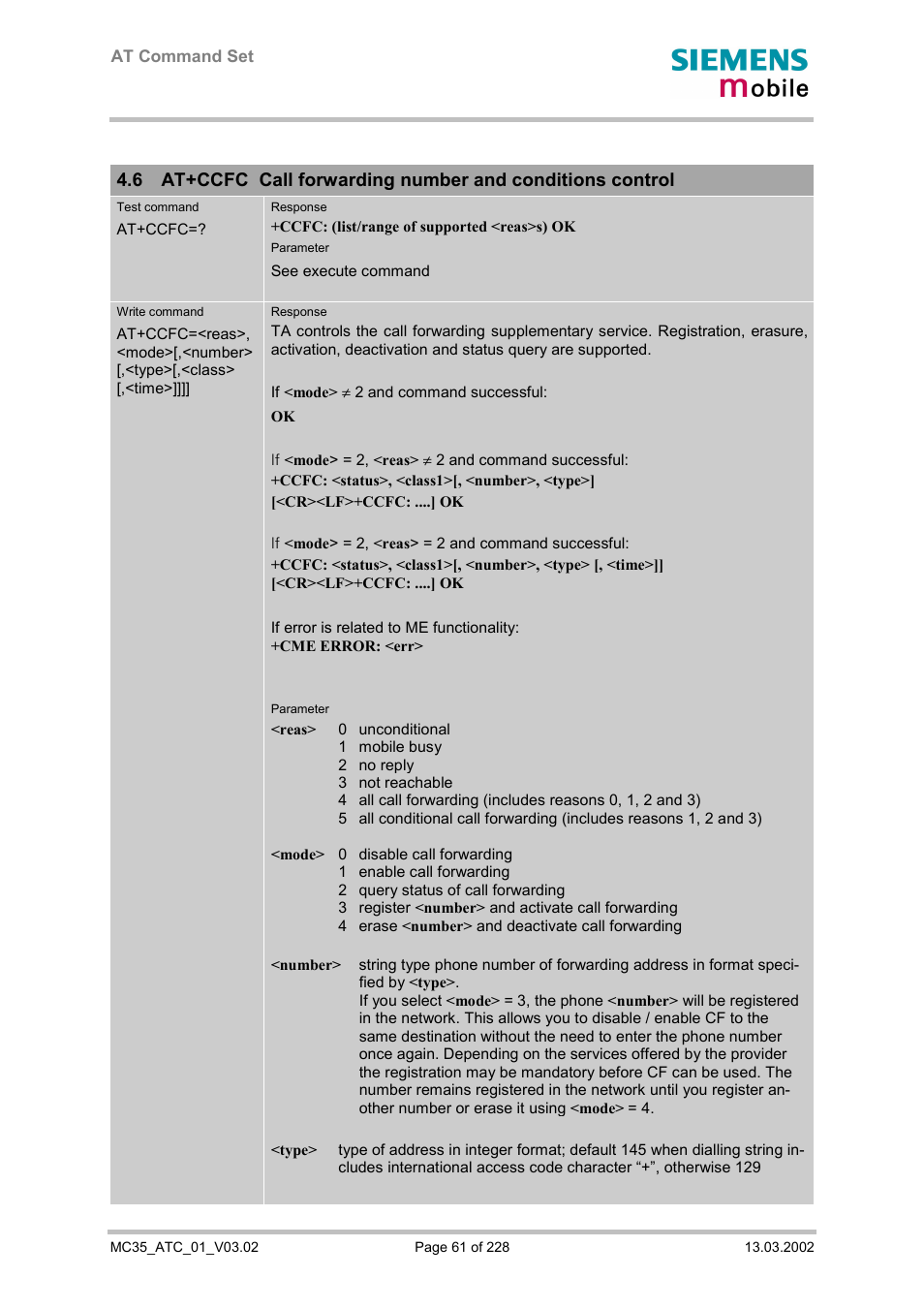 Examples: call forwarding | Siemens MC35 User Manual | Page 61 / 228