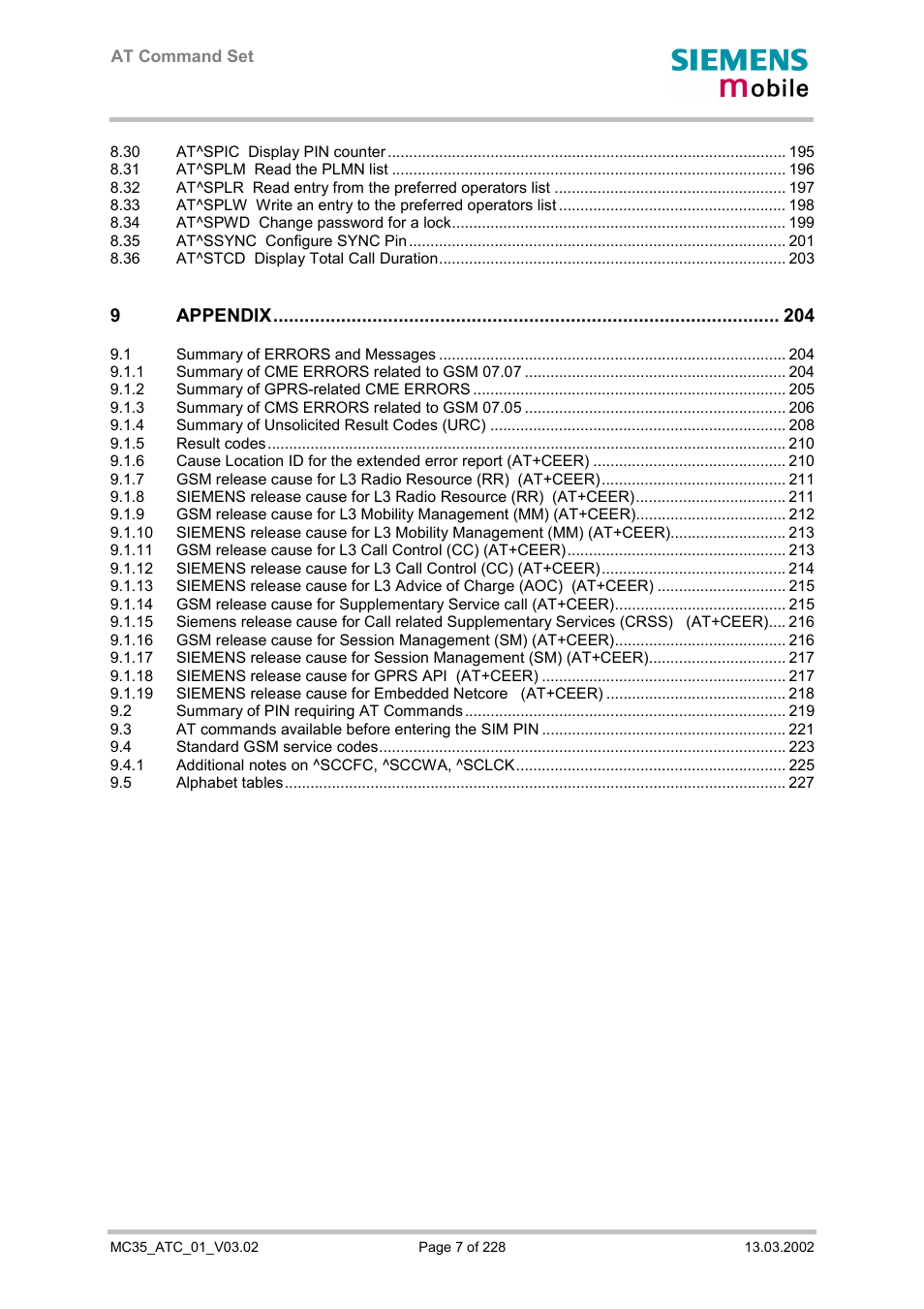 9appendix | Siemens MC35 User Manual | Page 7 / 228