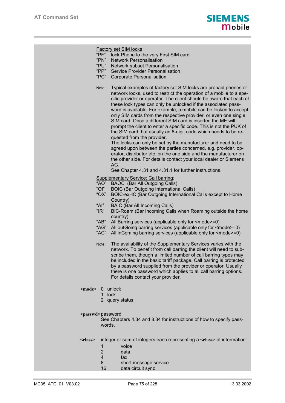 Siemens MC35 User Manual | Page 75 / 228