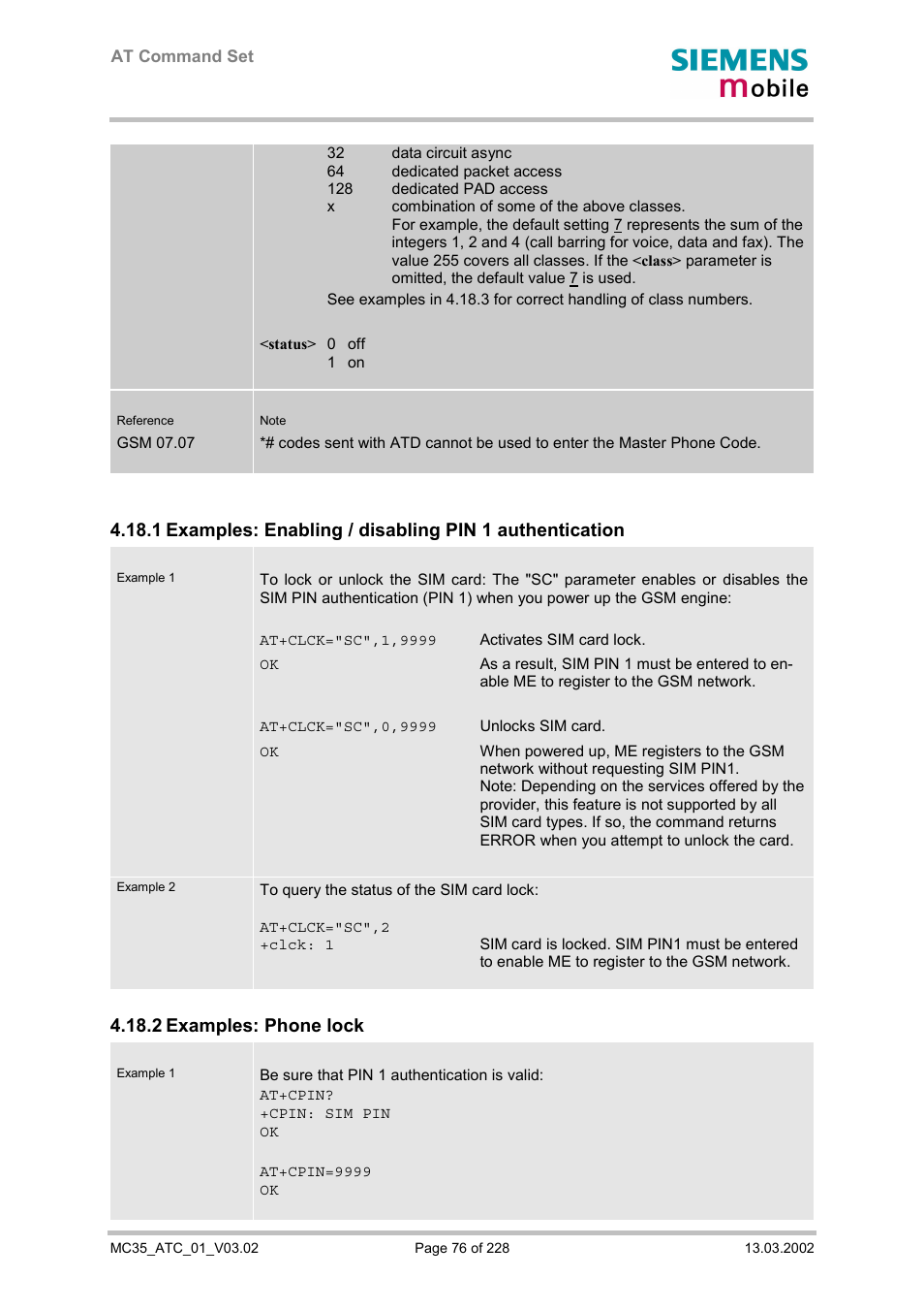 Examples: phone lock, 2 examples: phone lock | Siemens MC35 User Manual | Page 76 / 228