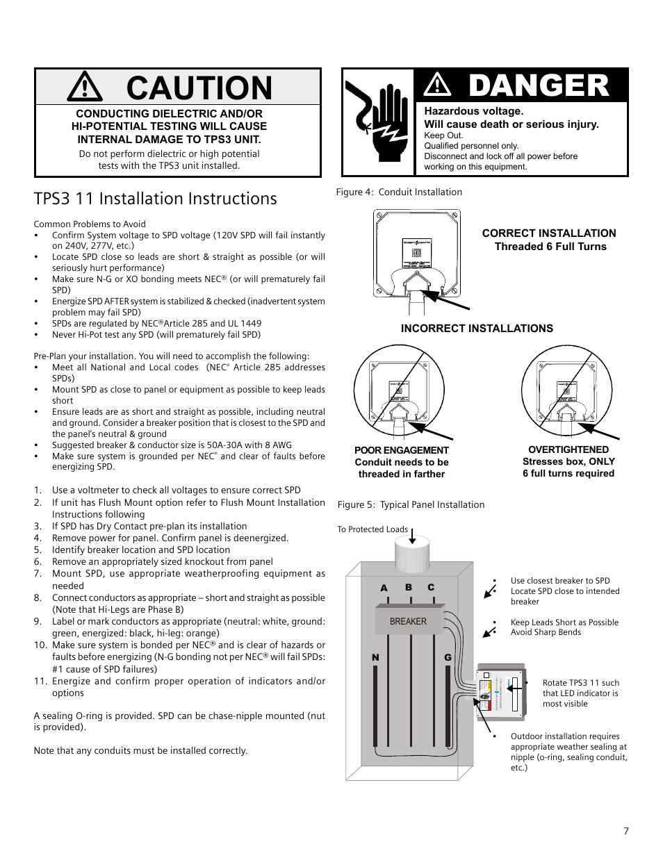 Caution, Vdanger, Tps3 11 installation instructions | Siemens TPS3 11 User Manual | Page 7 / 12