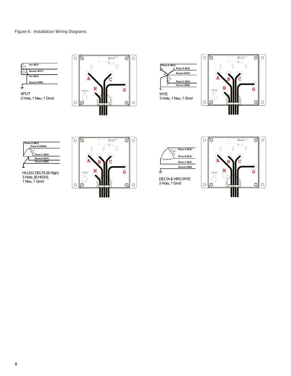 Na c g b, Na c, Three pole | Two pole, Figure 6: installation wiring diagrams | Siemens TPS3 11 User Manual | Page 8 / 12
