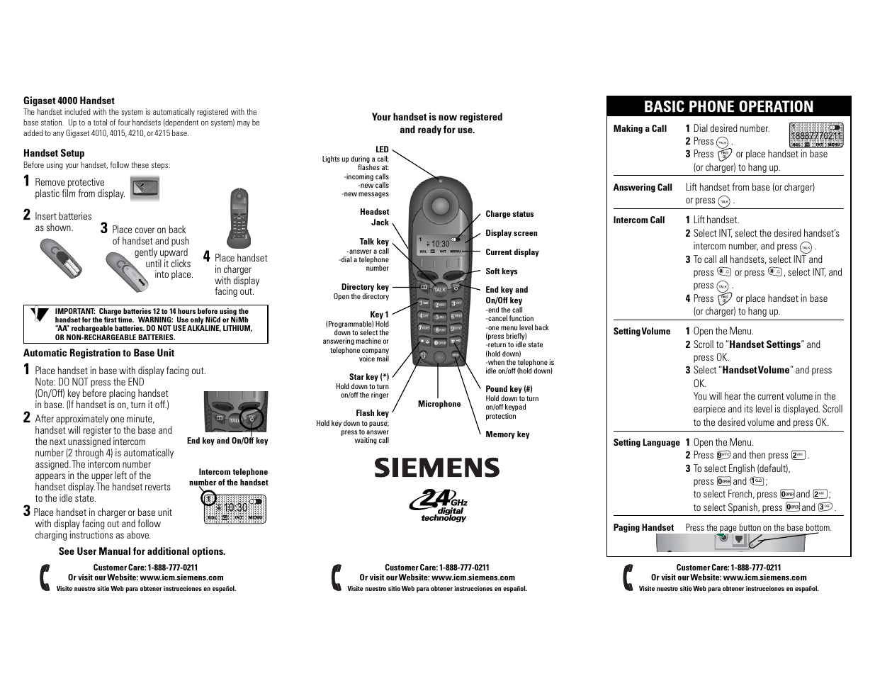 Basic phone operation | Siemens Gigaset 4000 User Manual | Page 2 / 2