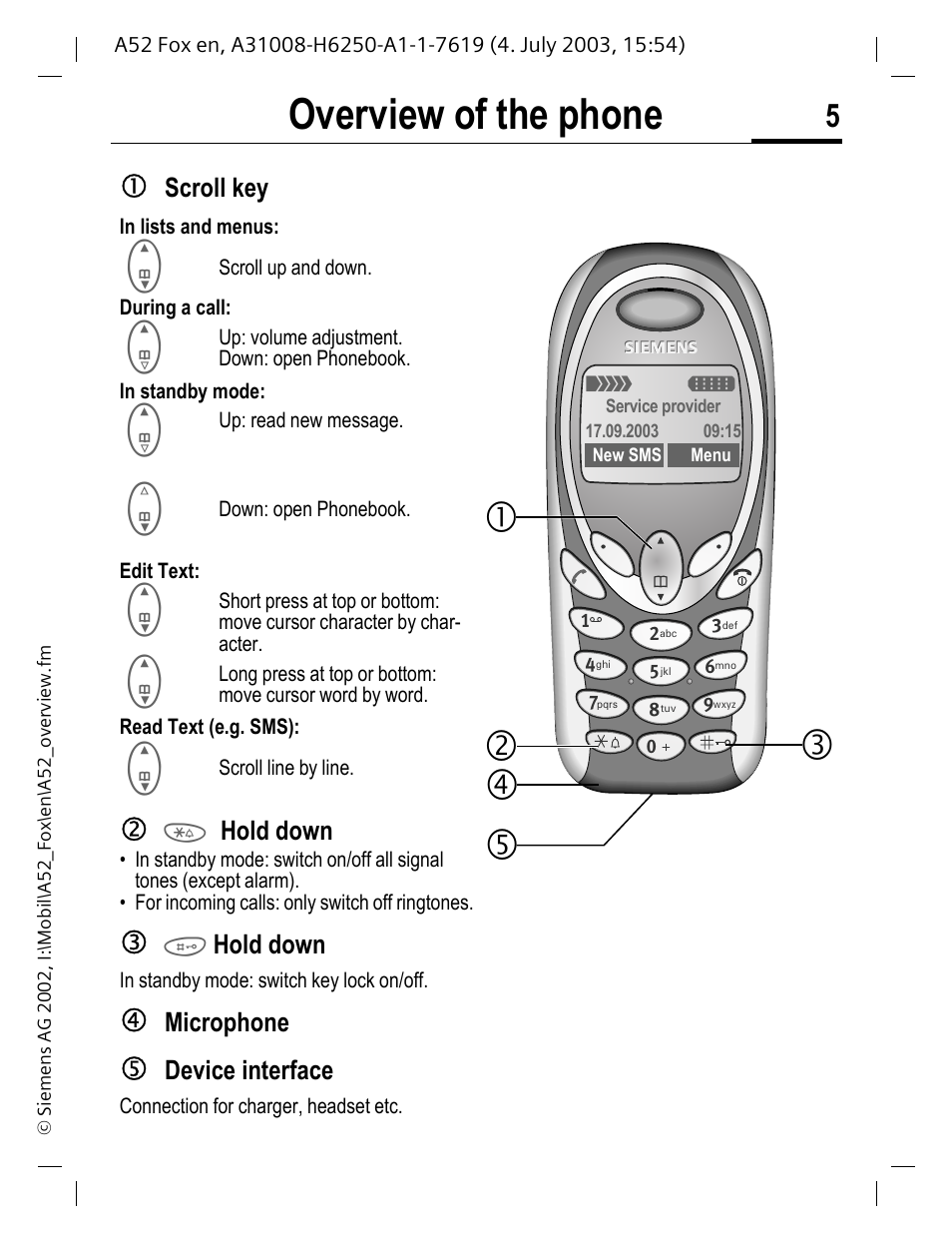 Overview of the phone | Siemens A52 User Manual | Page 6 / 81