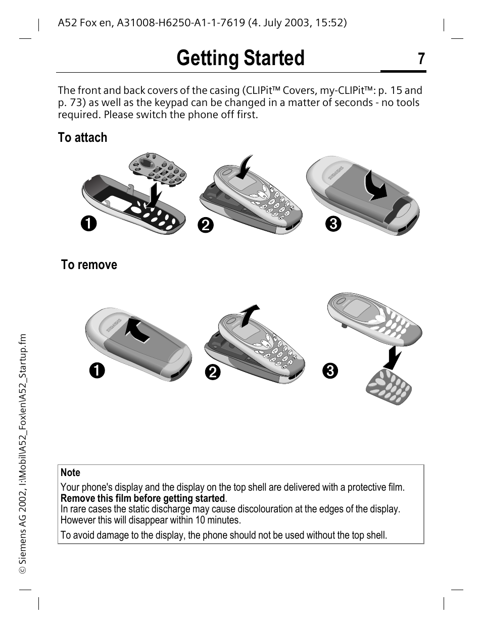 Getting started | Siemens A52 User Manual | Page 8 / 81