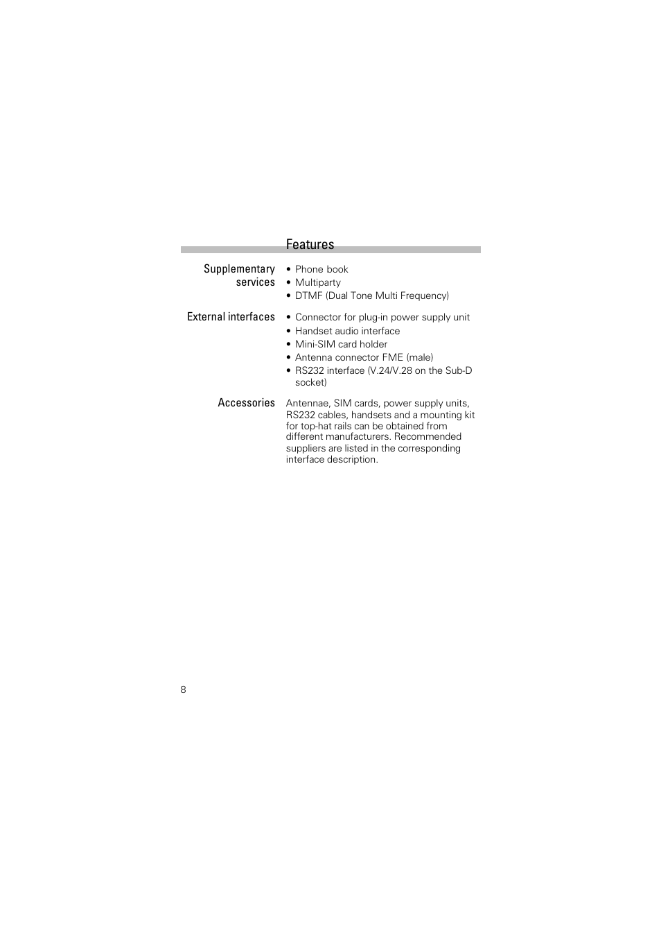 Features | Siemens TC35 User Manual | Page 10 / 39