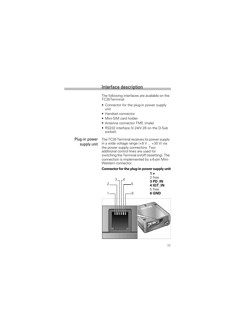 Interface description | Siemens TC35 User Manual | Page 13 / 39