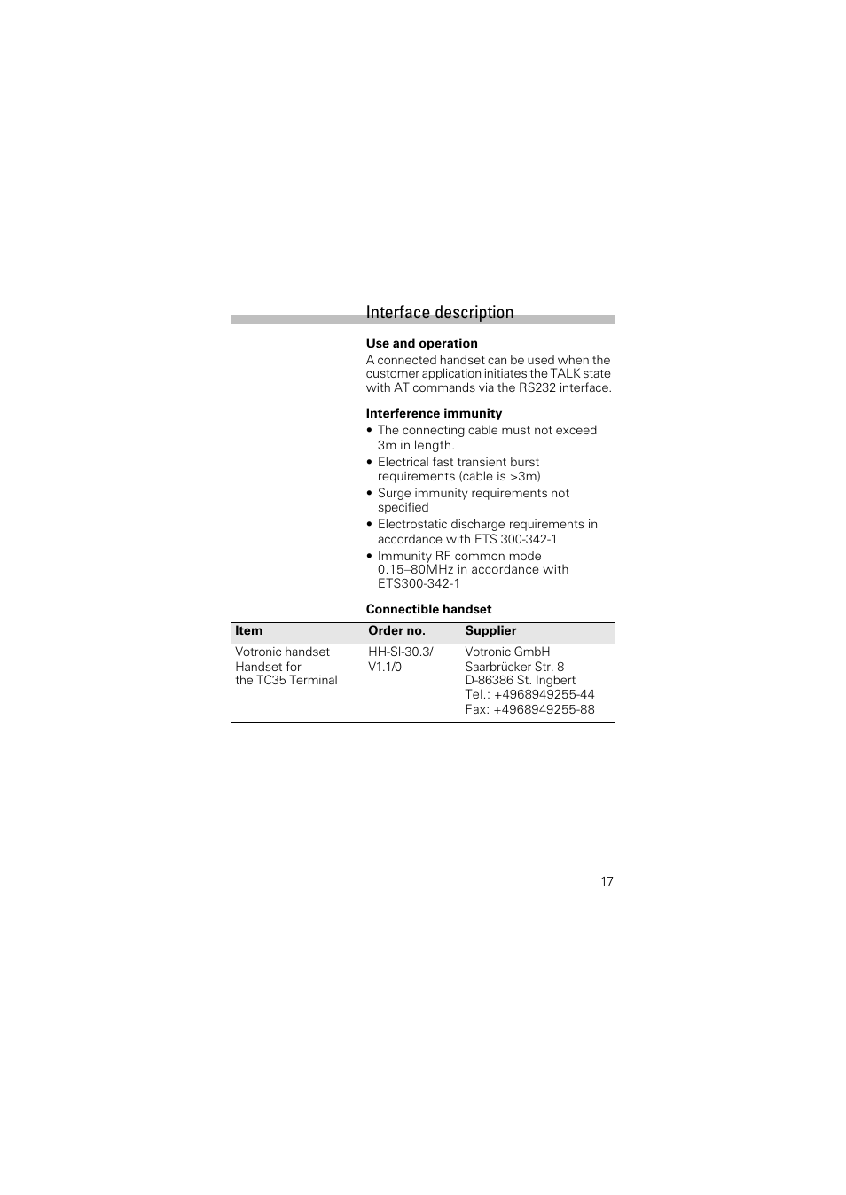 Interface description | Siemens TC35 User Manual | Page 19 / 39