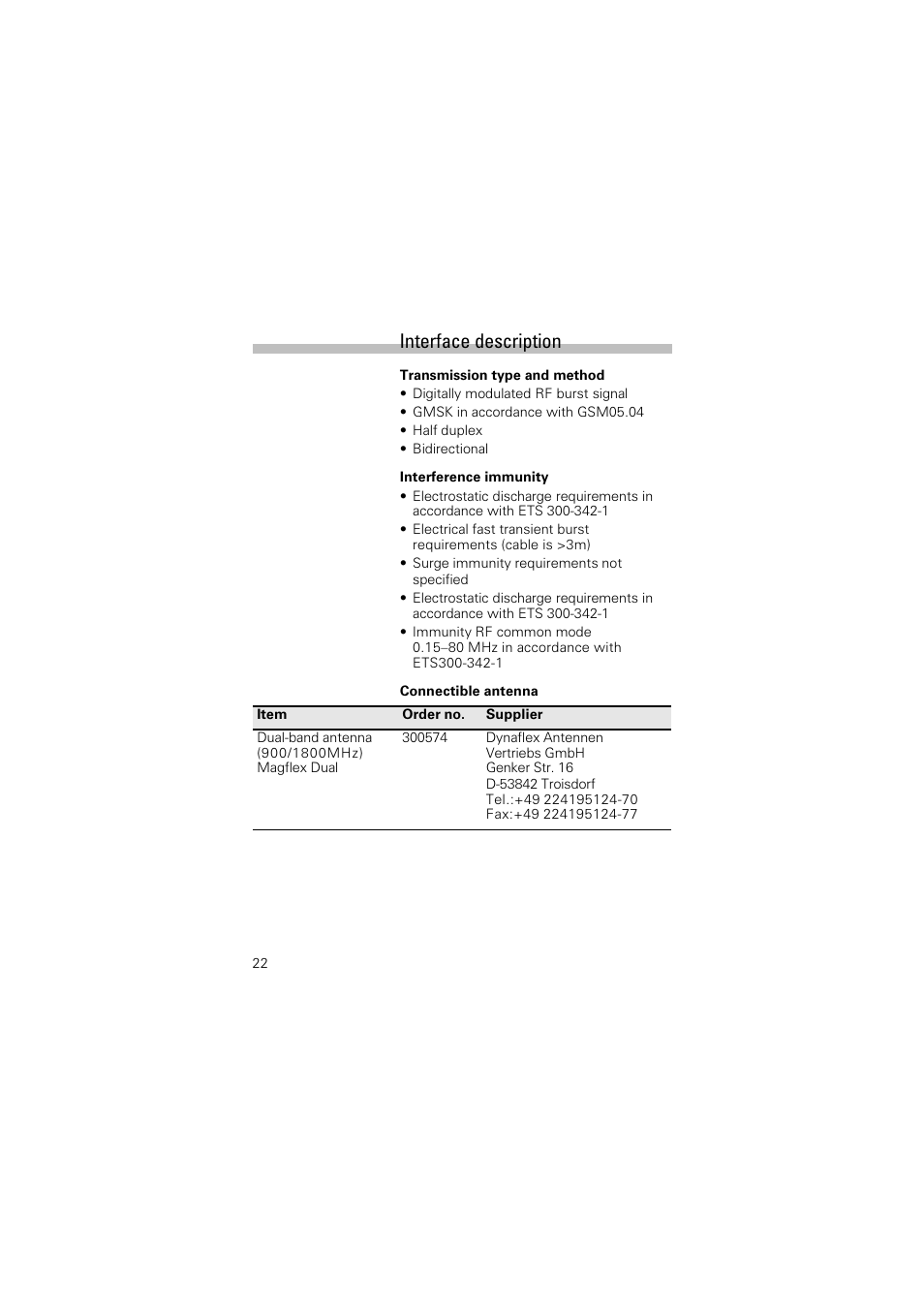 Interface description | Siemens TC35 User Manual | Page 24 / 39