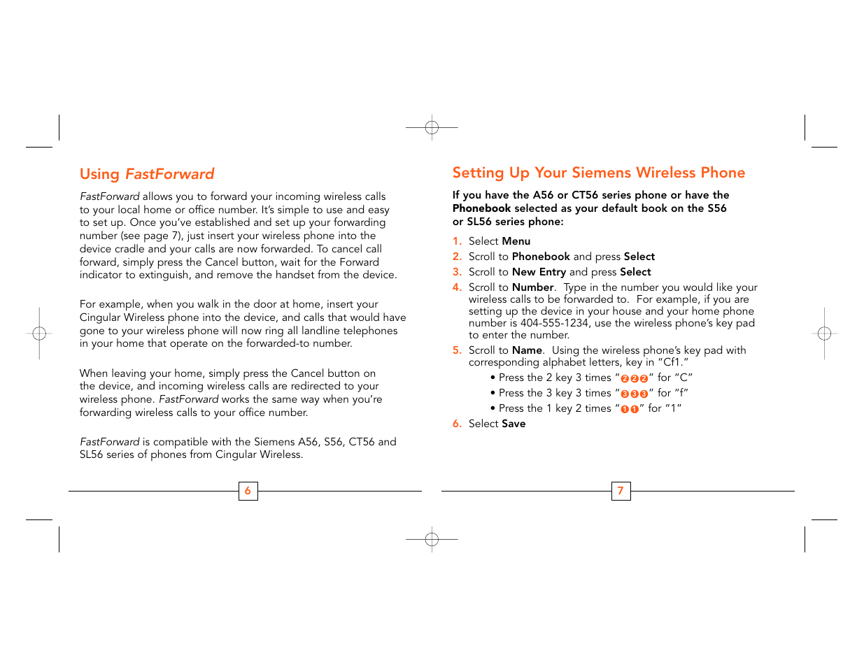Fastforward, Setting up your siemens wireless phone, Using | Siemens A56 User Manual | Page 5 / 11