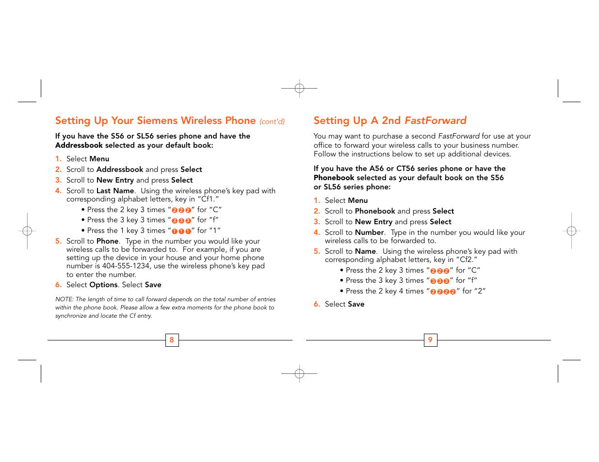 Fastforward, Setting up a 2nd, Setting up your siemens wireless phone | Siemens A56 User Manual | Page 6 / 11