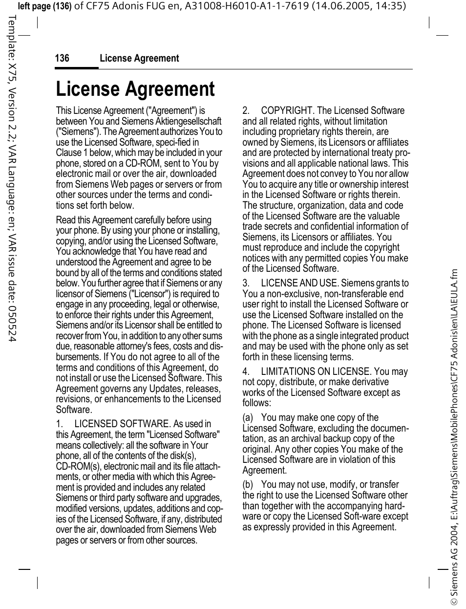 License agreement | Siemens CF75 User Manual | Page 137 / 150