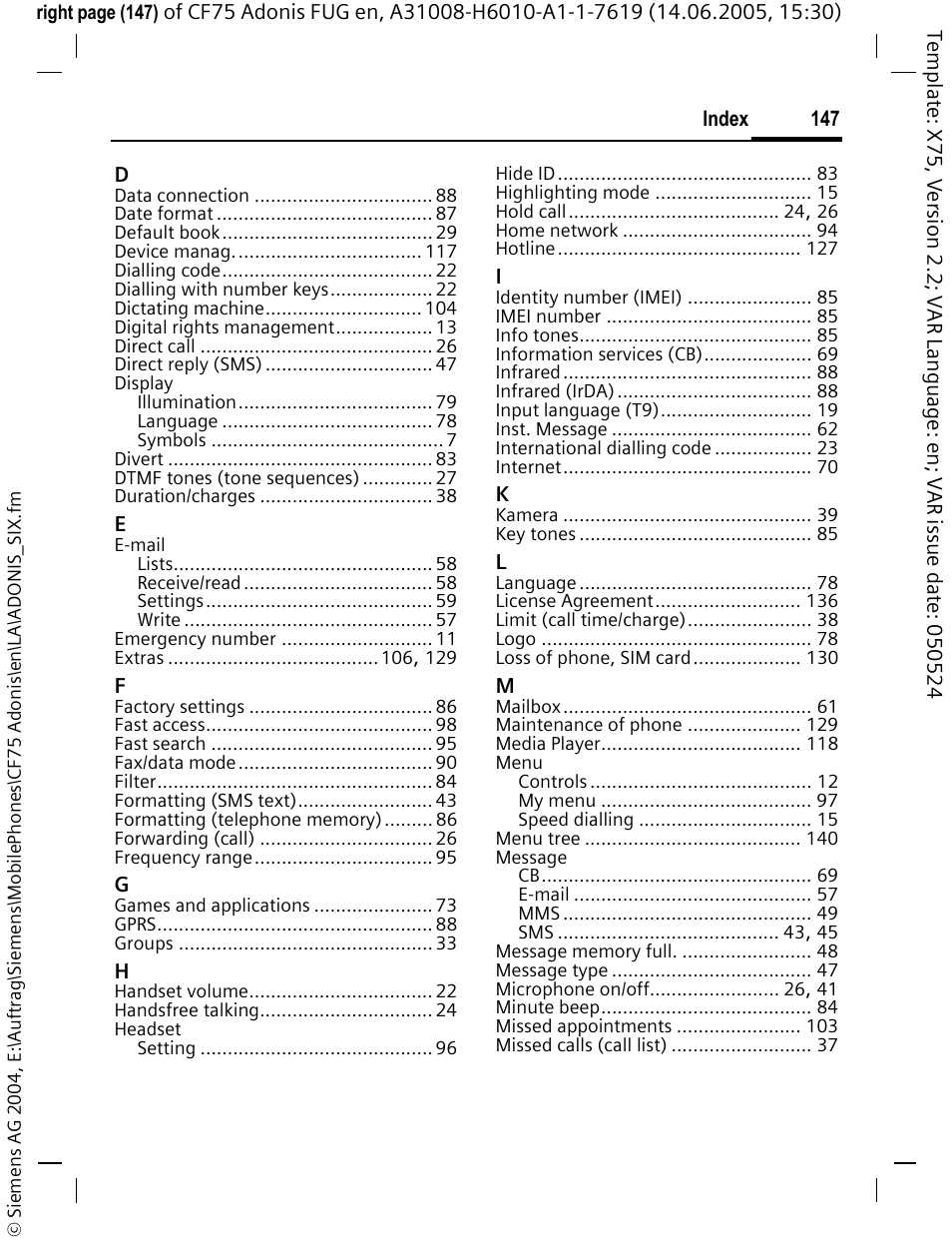 Siemens CF75 User Manual | Page 148 / 150