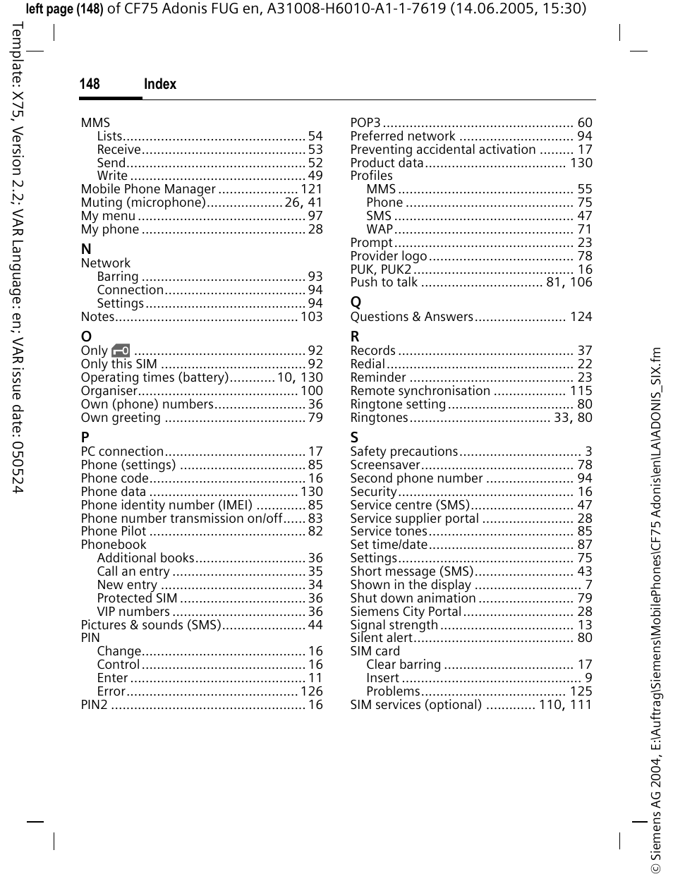 Siemens CF75 User Manual | Page 149 / 150