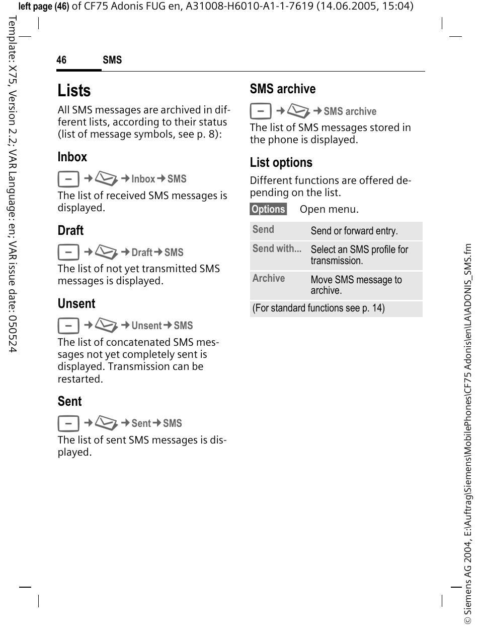 Lists | Siemens CF75 User Manual | Page 47 / 150