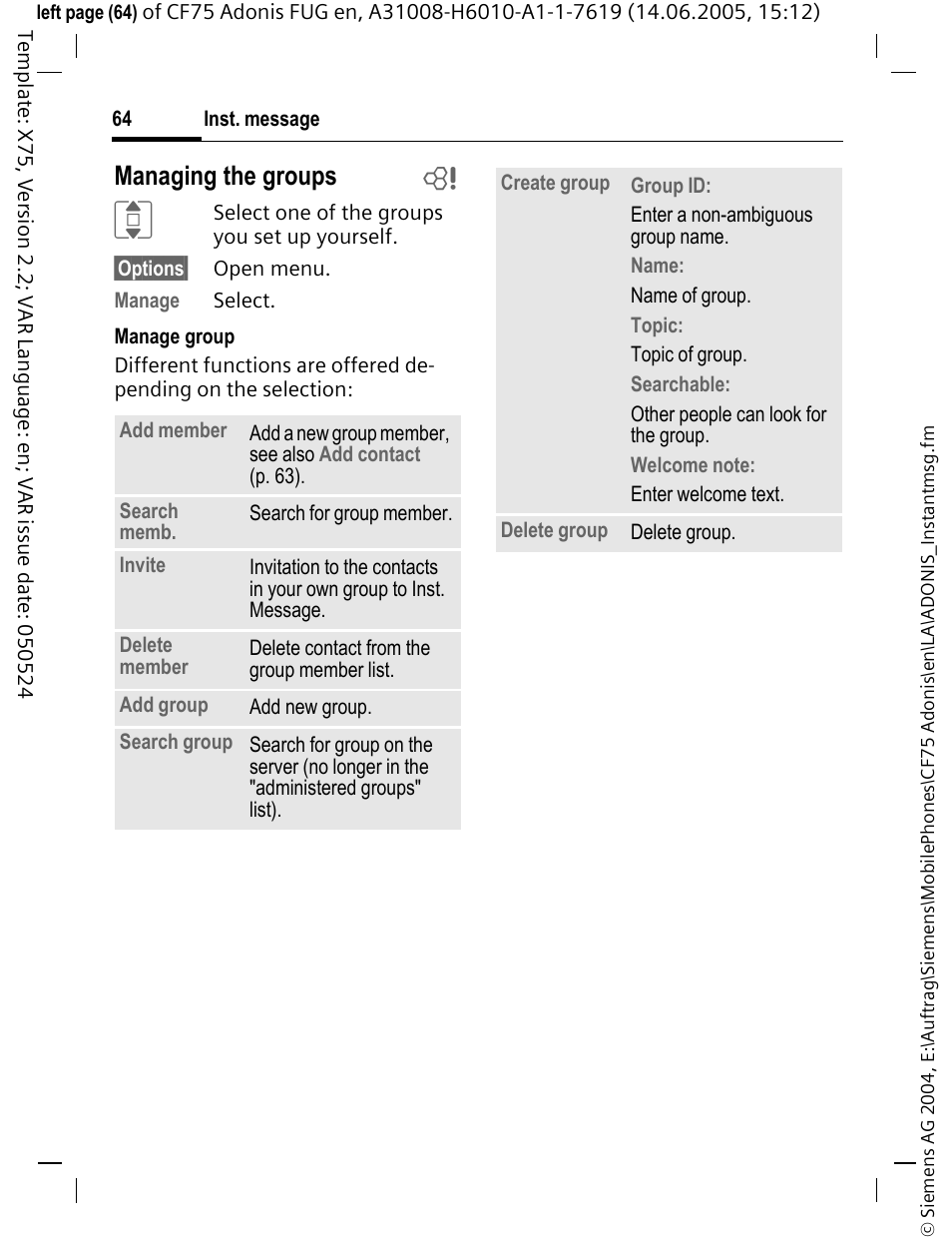 Managing the groups b | Siemens CF75 User Manual | Page 65 / 150