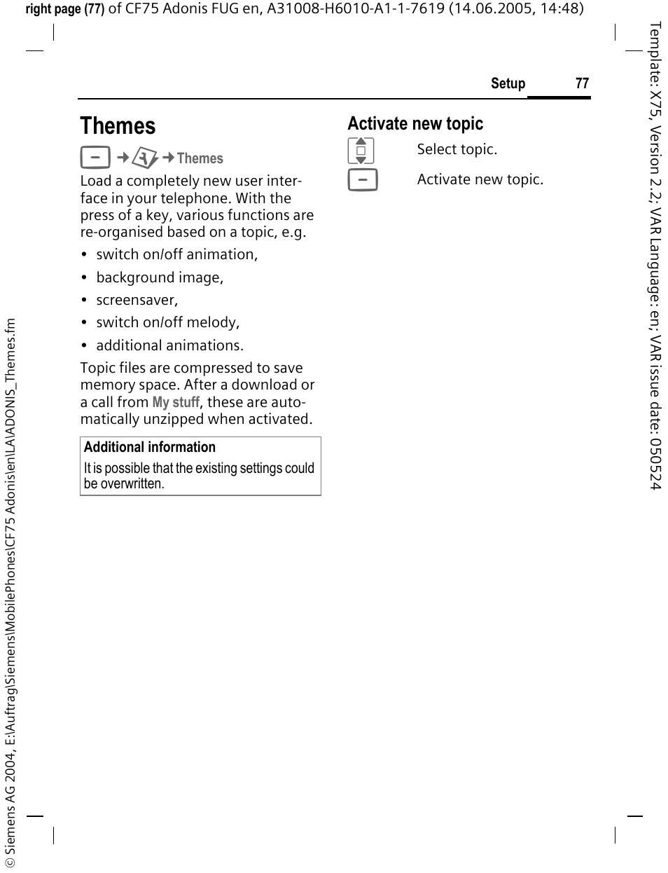 Themes | Siemens CF75 User Manual | Page 78 / 150