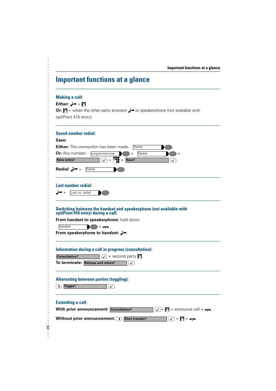 Important functions at a glance | Siemens OptiPoint 410 User Manual | Page 105 / 108