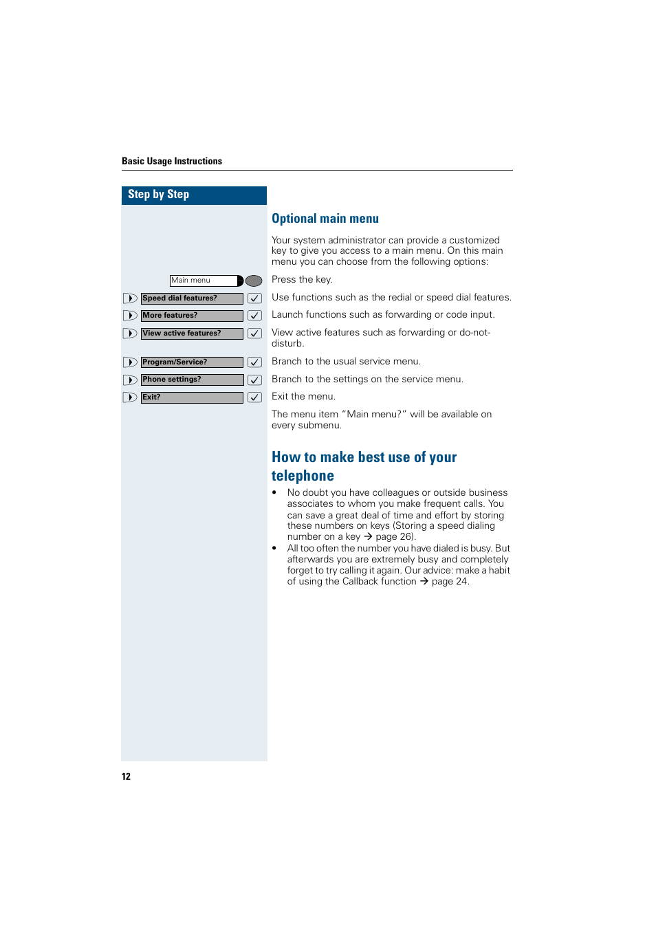 Optional main menu, How to make best use of your telephone, How to make best use of your telephone | Siemens OptiPoint 410 User Manual | Page 12 / 108