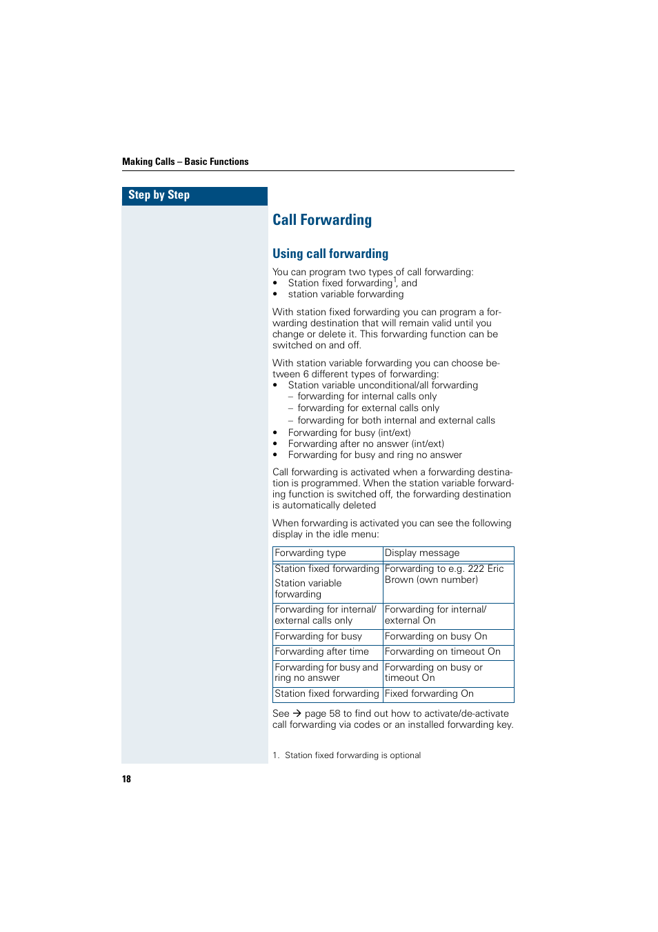 Call forwarding, Using call forwarding | Siemens OptiPoint 410 User Manual | Page 18 / 108