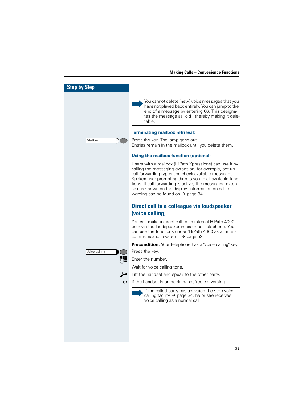 Terminating mailbox retrieval, Using the mailbox function (optional) | Siemens OptiPoint 410 User Manual | Page 37 / 108