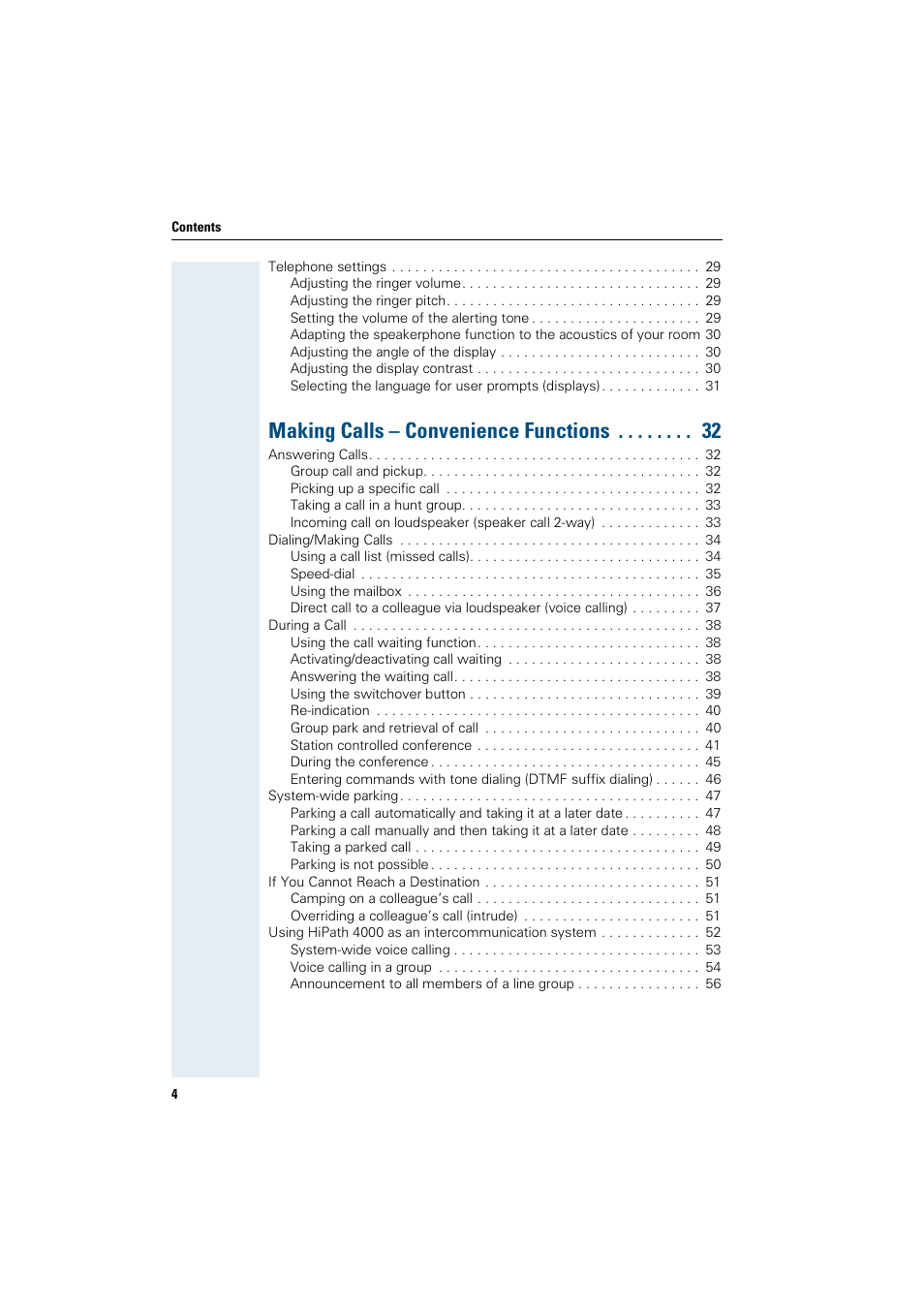 Making calls – convenience functions | Siemens OptiPoint 410 User Manual | Page 4 / 108