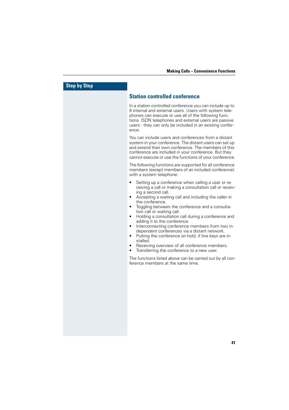 Station controlled conference | Siemens OptiPoint 410 User Manual | Page 41 / 108